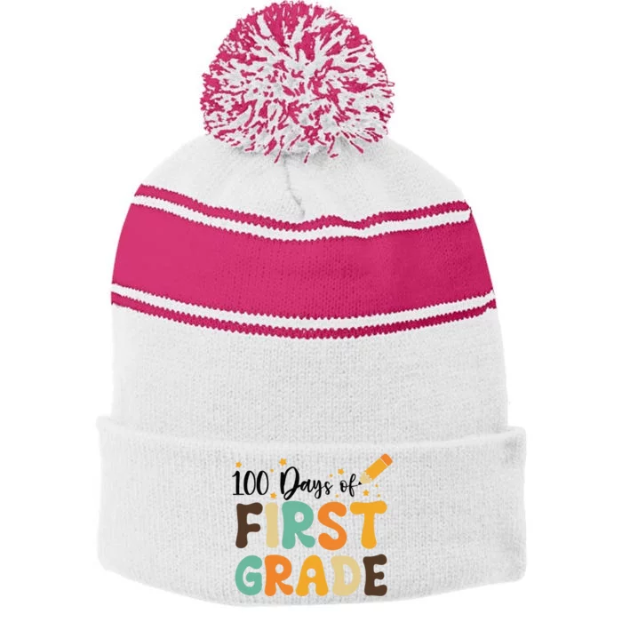 100 Days Of First Grade 100th Day Of School Back To School Stripe Pom Pom Beanie