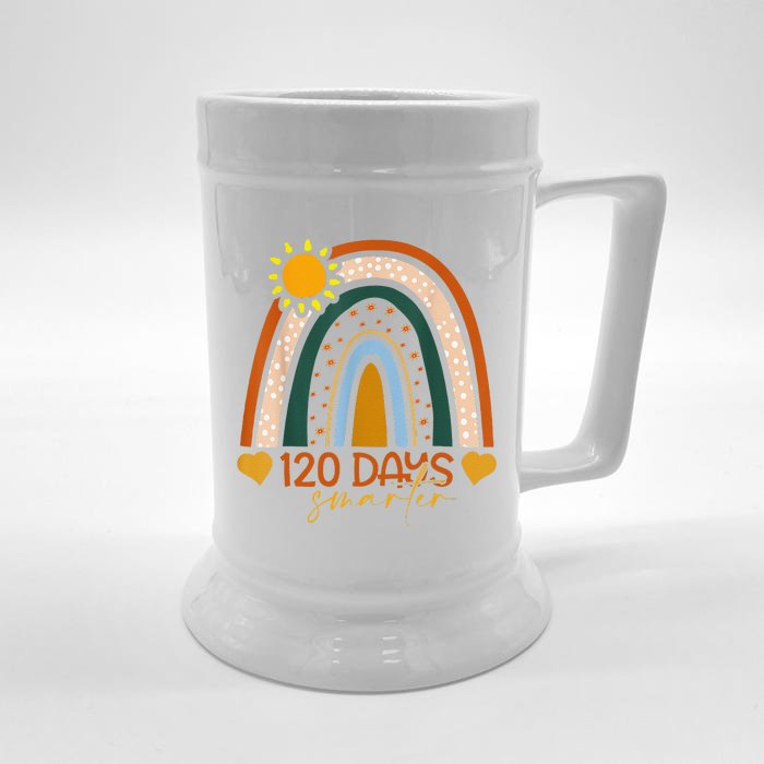 120th Day Of School Teacher 120 Days Smarter Rainbow Funny Front & Back Beer Stein