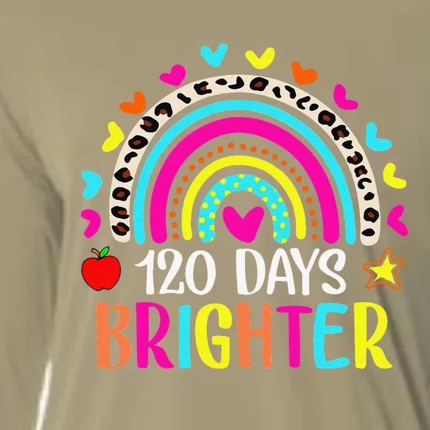 120th Day Of School Teacher 120 Days Brighter Boho Rainbow Cooling Performance Long Sleeve Crew