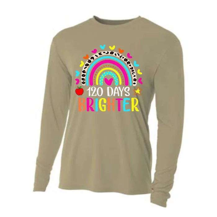 120th Day Of School Teacher 120 Days Brighter Boho Rainbow Cooling Performance Long Sleeve Crew