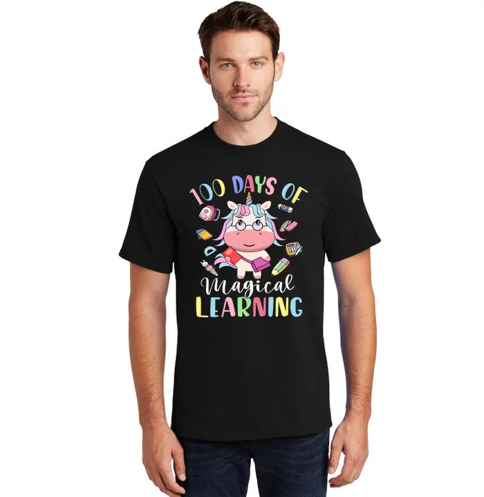 100 Days Of Magical Learning 100th Day Of School Unicorn 100 Tall T-Shirt