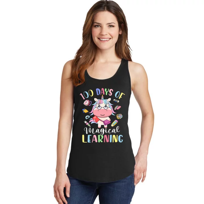 100 Days Of Magical Learning 100th Day Of School Unicorn 100 Ladies Essential Tank