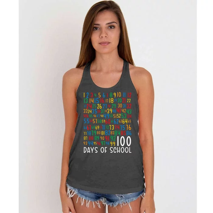 100th Day Of School 100 Days Learning Math Numbers Women's Knotted Racerback Tank