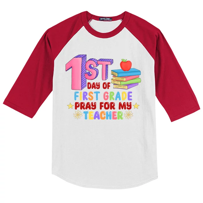 1st Day Of First Grade Pray For My Teacher Kids Colorblock Raglan Jersey