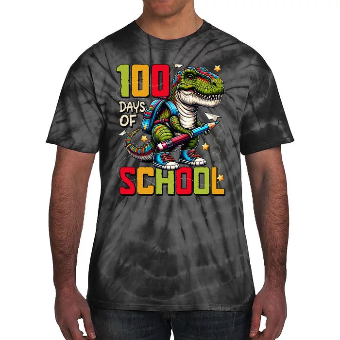 100 Days Of School Trex 100 Days Smarter 100th Day Of School Tie-Dye T-Shirt