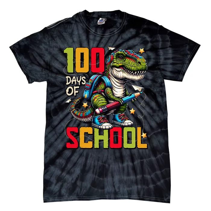 100 Days Of School Trex 100 Days Smarter 100th Day Of School Tie-Dye T-Shirt