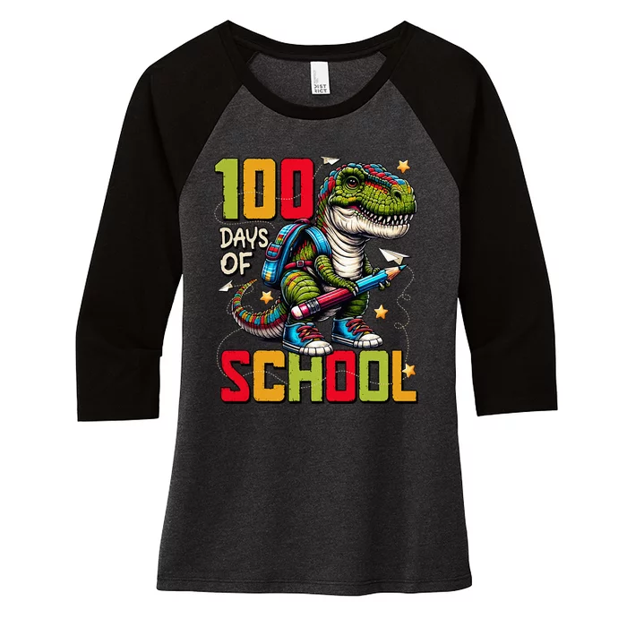 100 Days Of School Trex 100 Days Smarter 100th Day Of School Women's Tri-Blend 3/4-Sleeve Raglan Shirt