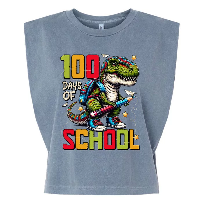 100 Days Of School Trex 100 Days Smarter 100th Day Of School Garment-Dyed Women's Muscle Tee