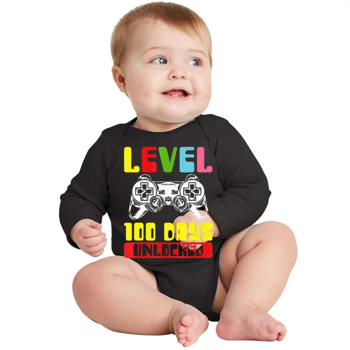 100 Days Of School Gamer Level 100 Days Unlocked Baby Long Sleeve Bodysuit