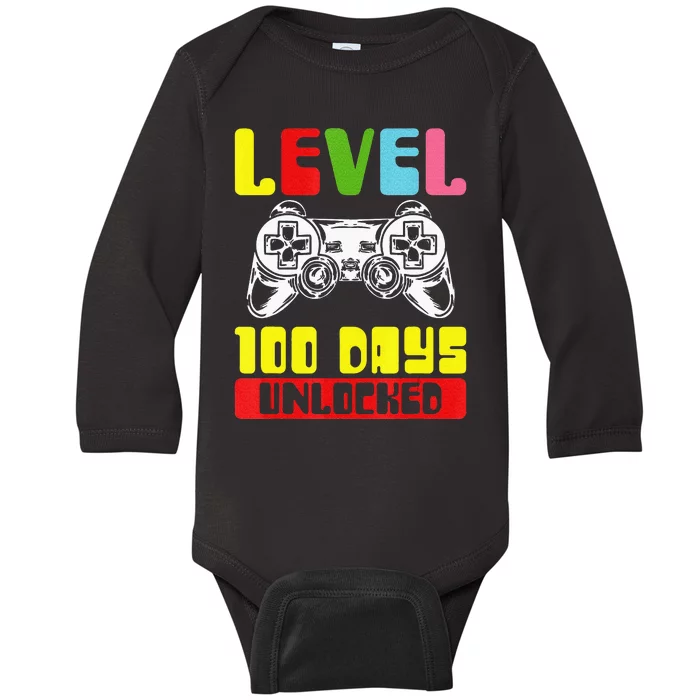 100 Days Of School Gamer Level 100 Days Unlocked Baby Long Sleeve Bodysuit