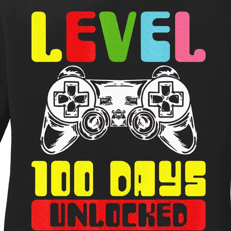 100 Days Of School Gamer Level 100 Days Unlocked Ladies Long Sleeve Shirt