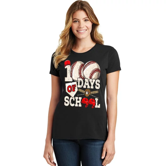 100 Days Of School Baseball 100th Day Of School Teacher Women's T-Shirt