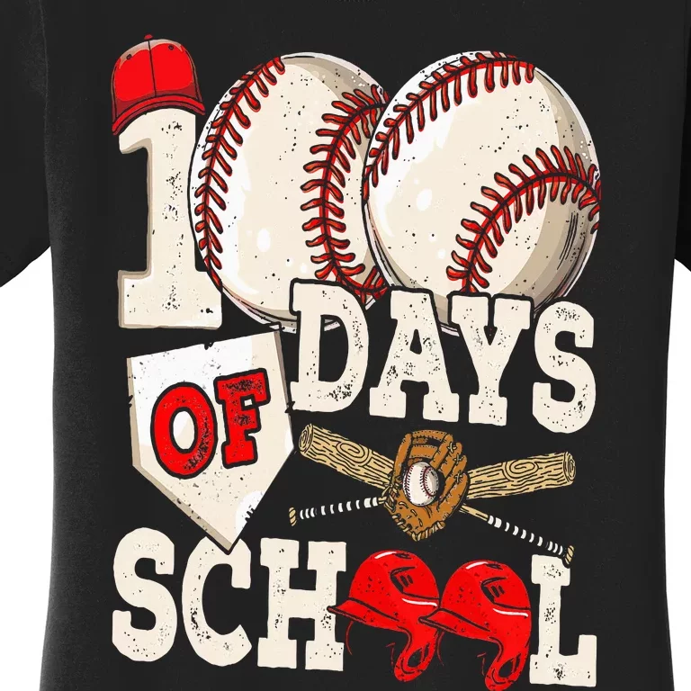 100 Days Of School Baseball 100th Day Of School Teacher Women's T-Shirt