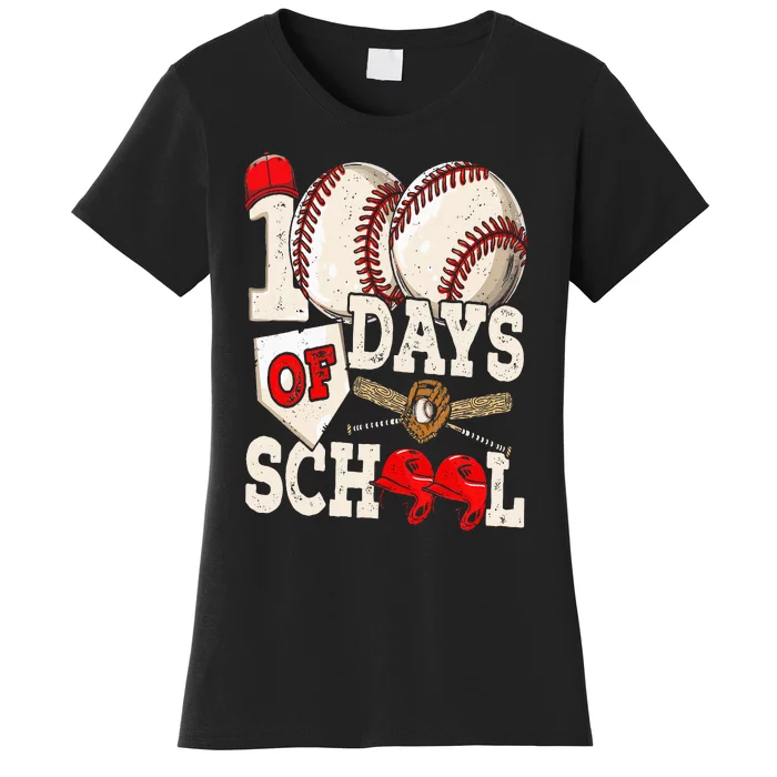 100 Days Of School Baseball 100th Day Of School Teacher Women's T-Shirt