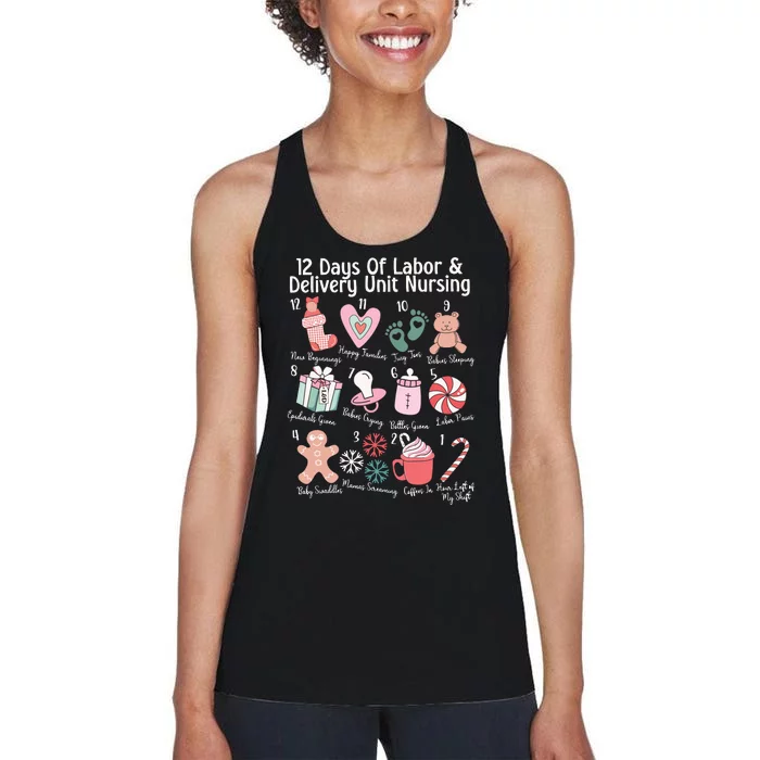 12 Days Of Labor And Delivery Unit Nursing Nurse Christmas Women's Racerback Tank