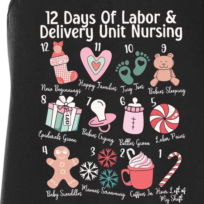 12 Days Of Labor And Delivery Unit Nursing Nurse Christmas Women's Racerback Tank