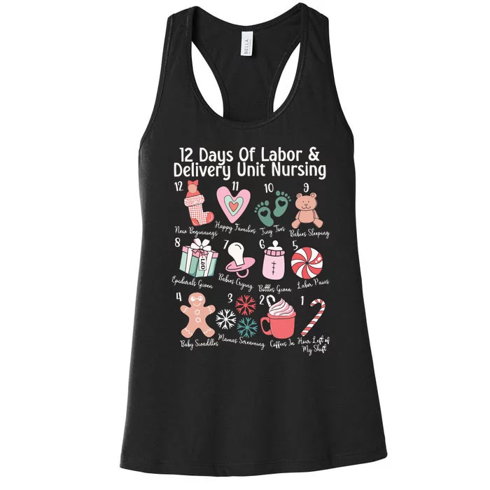 12 Days Of Labor And Delivery Unit Nursing Nurse Christmas Women's Racerback Tank