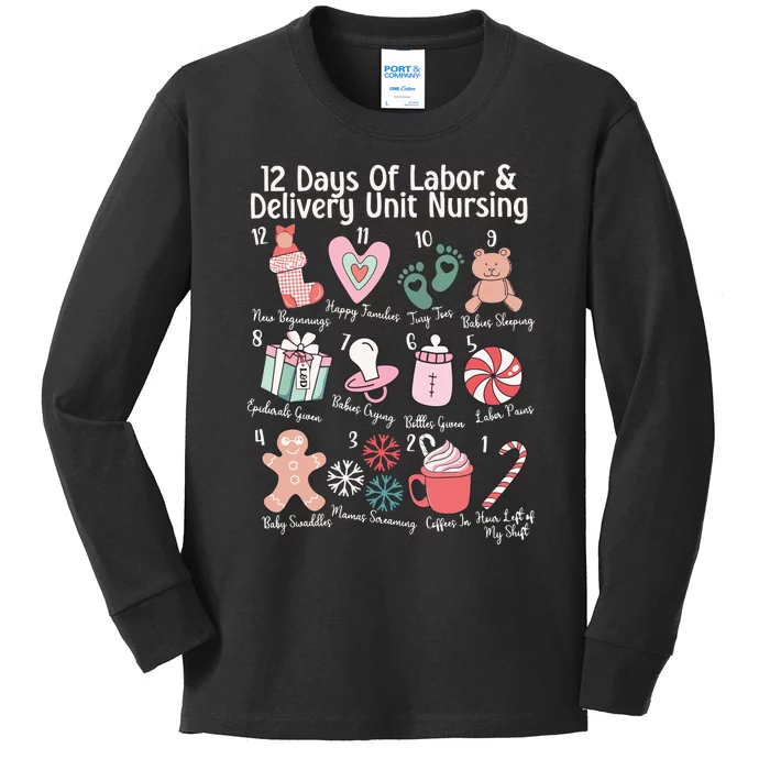 12 Days Of Labor And Delivery Unit Nursing Nurse Christmas Kids Long Sleeve Shirt