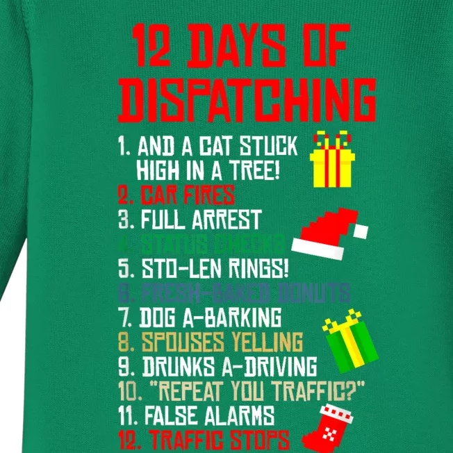 12 Days Of Dispatching Christmas Pajama Xmas Dispatcher Baby Long Sleeve Bodysuit