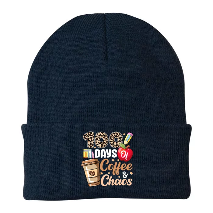 100 Days Of Coffee And Chaos 100th Day Of School Leopard Cute Gift Knit Cap Winter Beanie