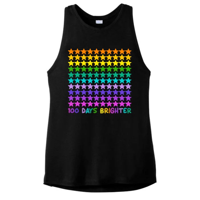 100 Days Of School Brighter Rainbow Star Ladies Tri-Blend Wicking Tank