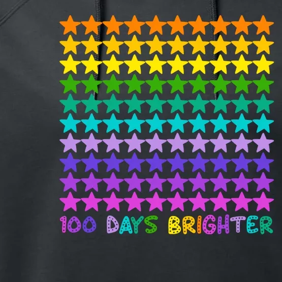 100 Days Of School Brighter Rainbow Star Performance Fleece Hoodie