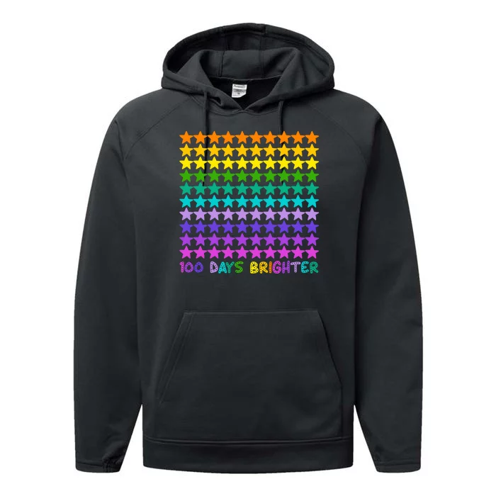 100 Days Of School Brighter Rainbow Star Performance Fleece Hoodie