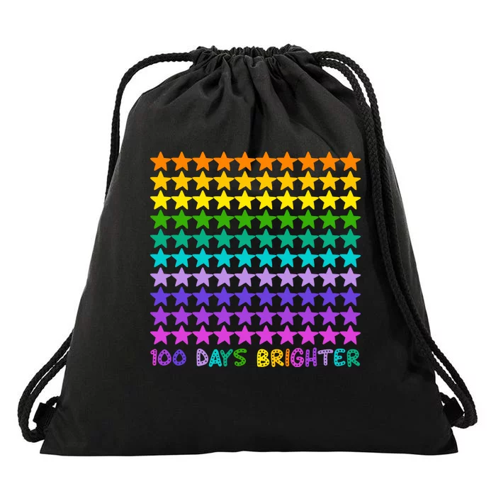 100 Days Of School Brighter Rainbow Star Drawstring Bag