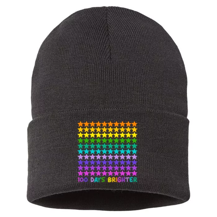 100 Days Of School Brighter Rainbow Star Sustainable Knit Beanie