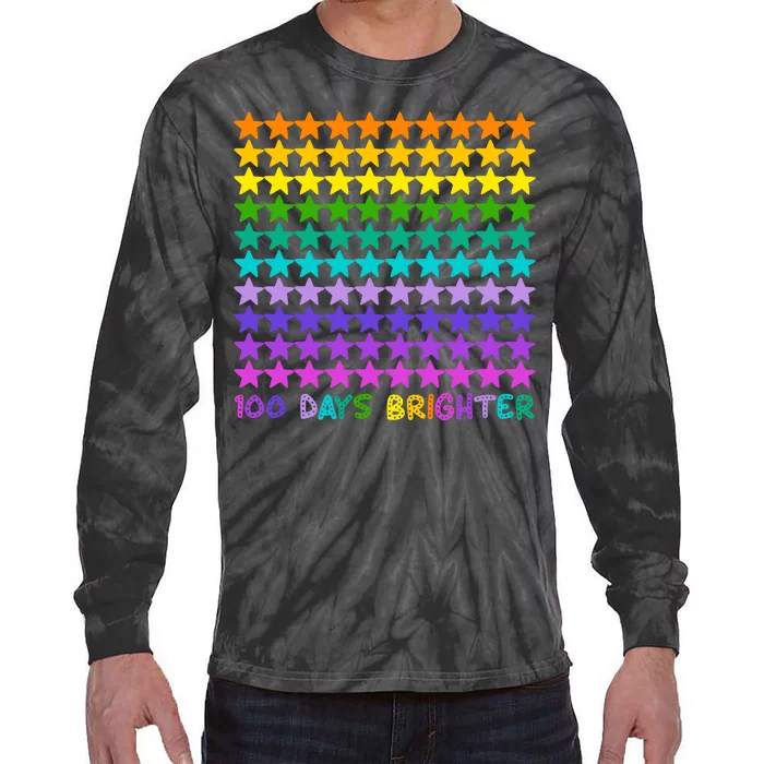 100 Days Of School Brighter Rainbow Star Tie-Dye Long Sleeve Shirt