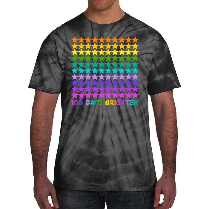 100 Days Of School Brighter Rainbow Star Tie-Dye T-Shirt