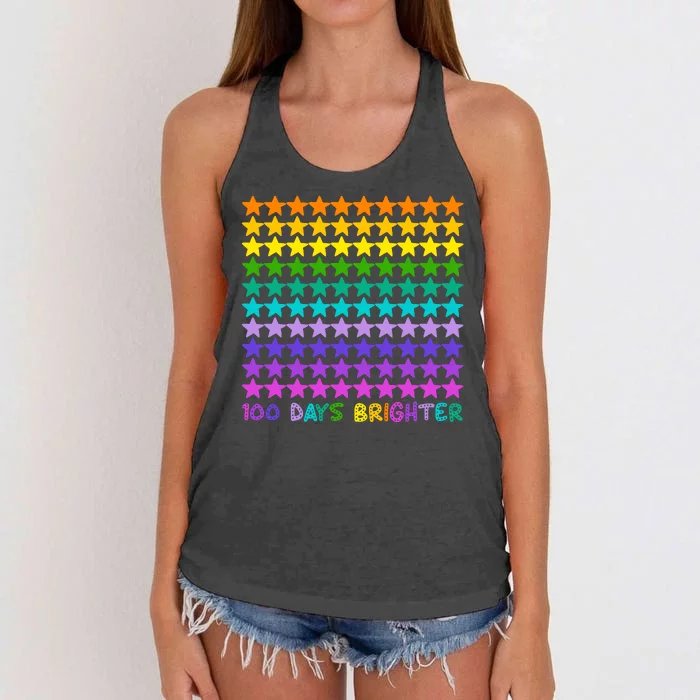 100 Days Of School Brighter Rainbow Star Women's Knotted Racerback Tank