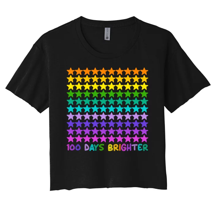 100 Days Of School Brighter Rainbow Star Women's Crop Top Tee