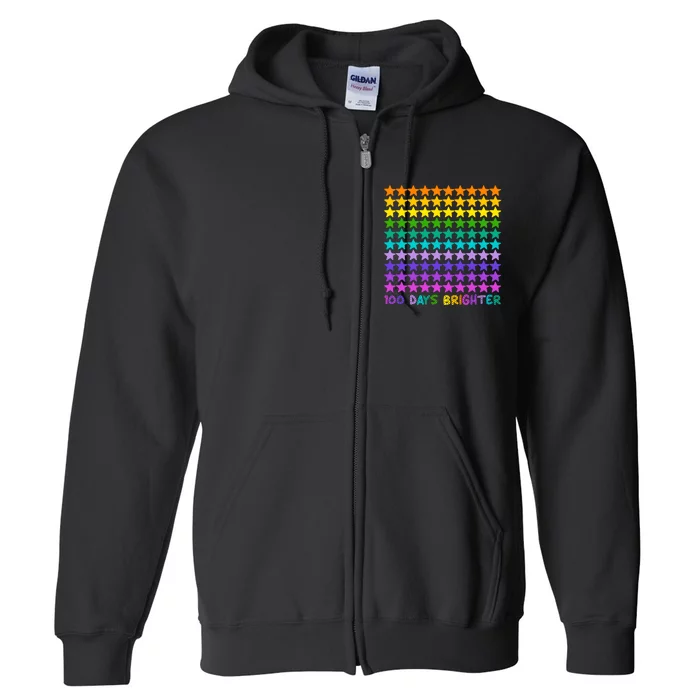 100 Days Of School Brighter Rainbow Star Full Zip Hoodie