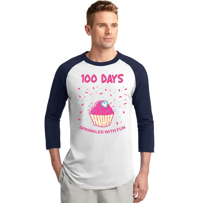 100 Days Of School Sprinkled With Fun Cupcake Baseball Sleeve Shirt