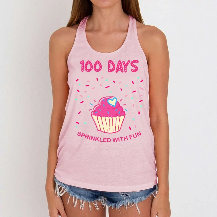 100 Days Of School Sprinkled With Fun Cupcake Women's Knotted Racerback Tank