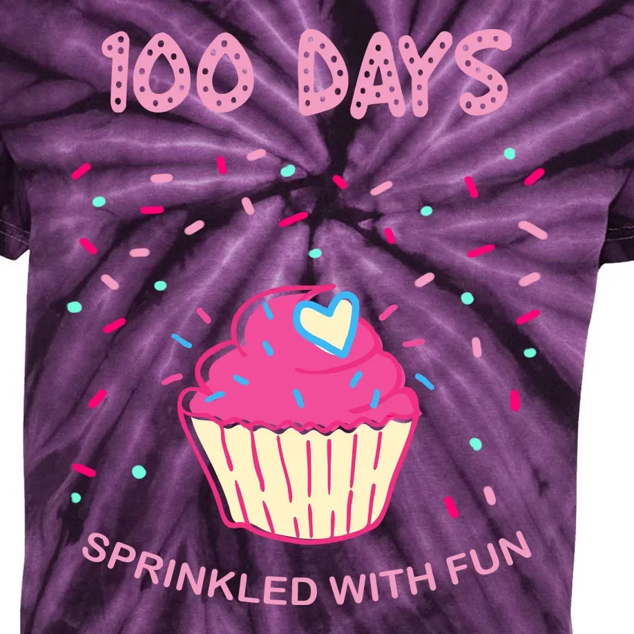 100 Days Of School Sprinkled With Fun Cupcake Kids Tie-Dye T-Shirt