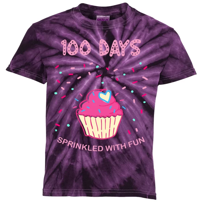 100 Days Of School Sprinkled With Fun Cupcake Kids Tie-Dye T-Shirt