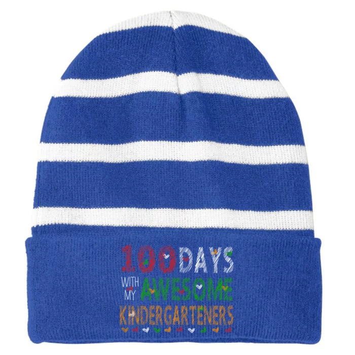 100 Days Of School Gift Teacher Gift Kindergarten Cool Gift Striped Beanie with Solid Band