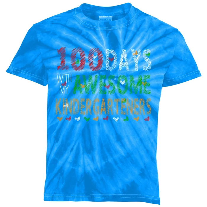 100 Days Of School Gift Teacher Gift Kindergarten Cool Gift Kids Tie-Dye T-Shirt