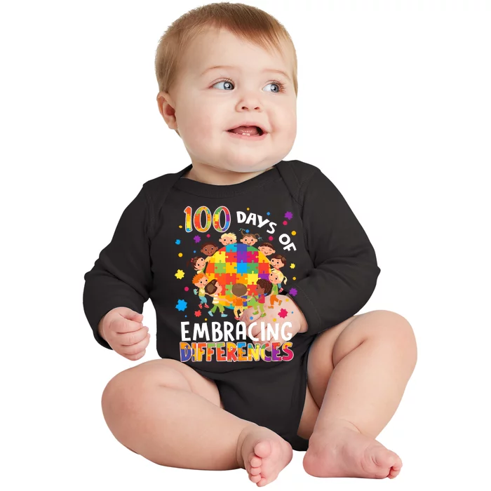 100 Days Of Embracing Differences Autism Awareness Baby Long Sleeve Bodysuit