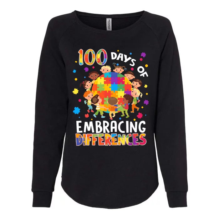 100 Days Of Embracing Differences Autism Awareness Womens California Wash Sweatshirt