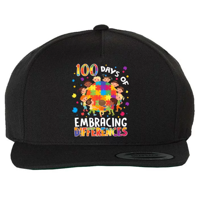 100 Days Of Embracing Differences Autism Awareness Wool Snapback Cap