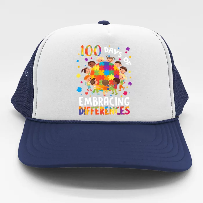 100 Days Of Embracing Differences Autism Awareness Trucker Hat