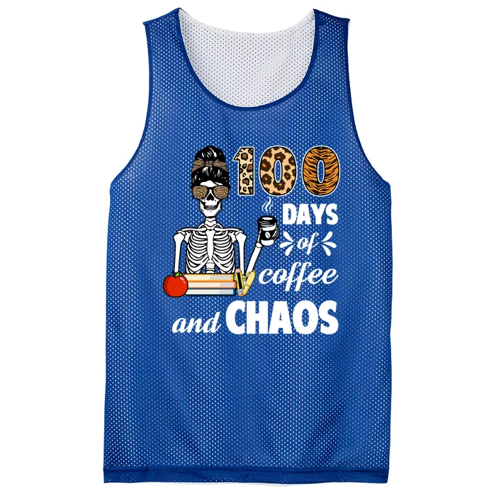 100 Days Of Coffee And Chaos 100th Day Skeleton Teacher Gift Mesh Reversible Basketball Jersey Tank