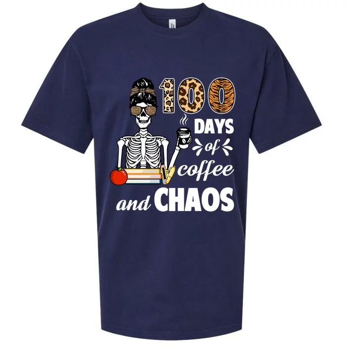 100 Days Of Coffee And Chaos 100th Day Skeleton Teacher Gift Sueded Cloud Jersey T-Shirt