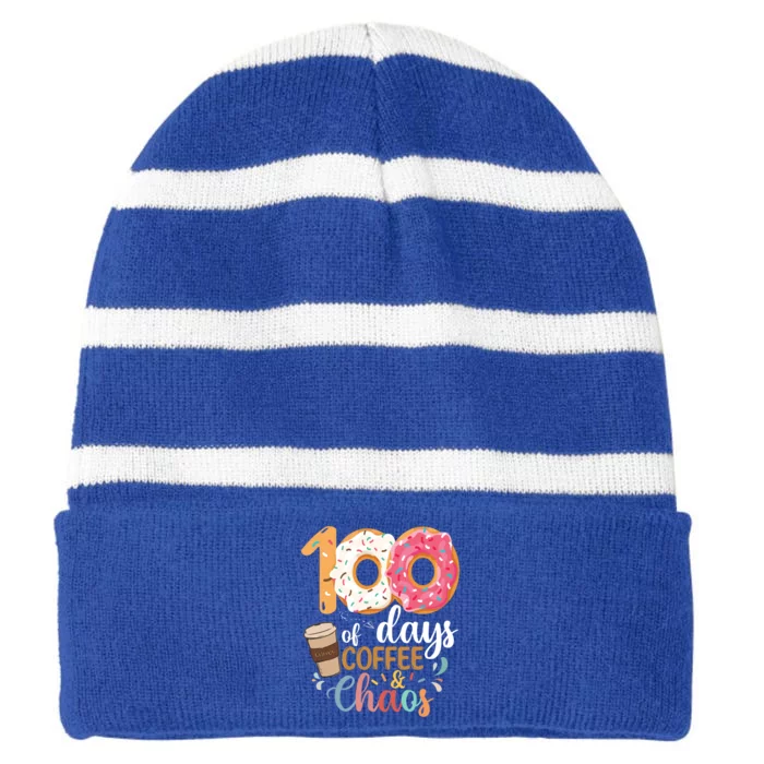 100 Days Of Coffee And Chaos Teacher 100th Day School Gift Striped Beanie with Solid Band