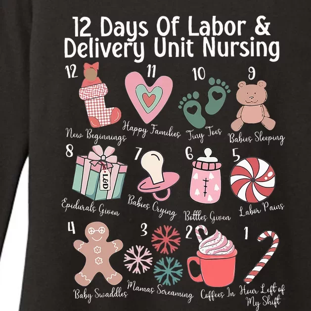 12 Days Of Labor and Delivery Unit Nursing Nurse Christmas Womens CVC Long Sleeve Shirt