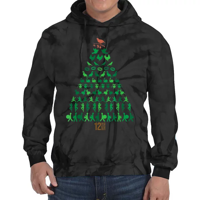 12 Days Of Christmas Tree Classic Holiday Christmas Carol Tie Dye Hoodie