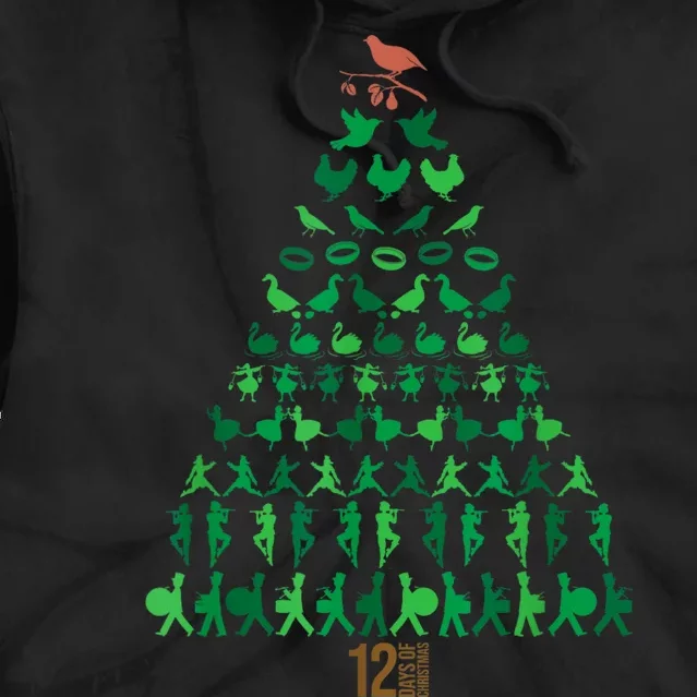 12 Days Of Christmas Tree Classic Holiday Christmas Carol Tie Dye Hoodie